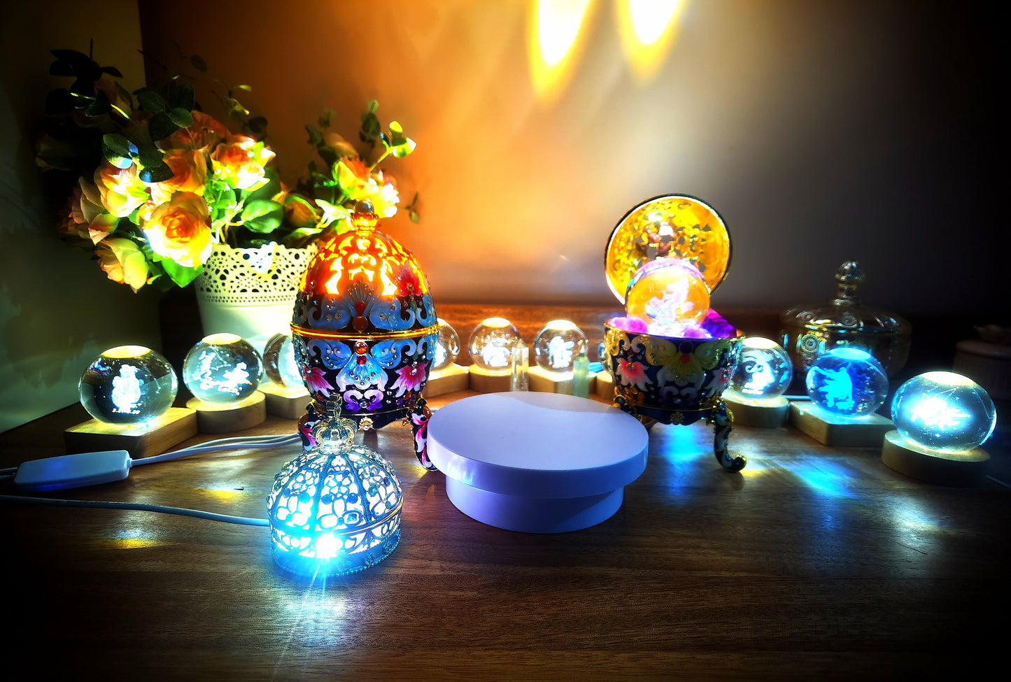 Faberge Style Cloisonne Aromatherapy Lamp | Hand-painted Premium Alloy Crystal Night Light | Luxury Gift