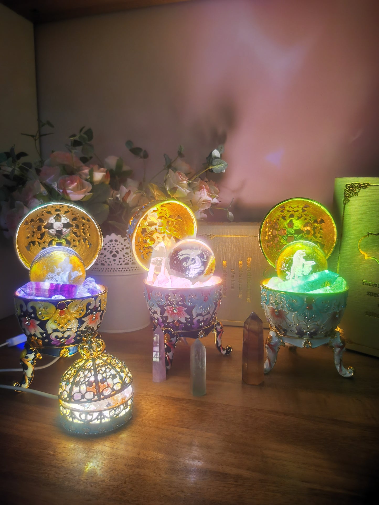 Faberge Style Cloisonne Aromatherapy Lamp | Hand-painted Premium Alloy Crystal Night Light | Luxury Gift