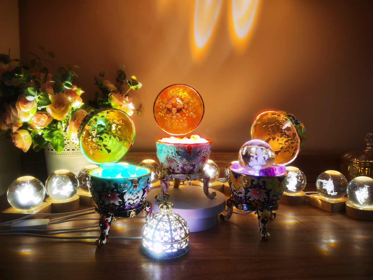 Faberge Style Cloisonne Aromatherapy Lamp | Hand-painted Premium Alloy Crystal Night Light | Luxury Gift