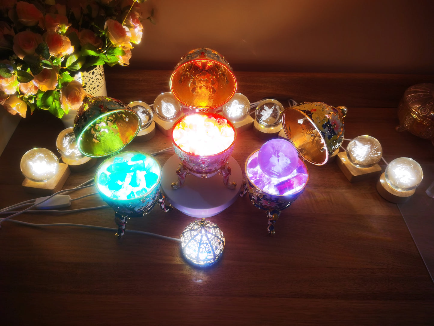 Faberge Style Cloisonne Aromatherapy Lamp | Hand-painted Premium Alloy Crystal Night Light | Luxury Gift